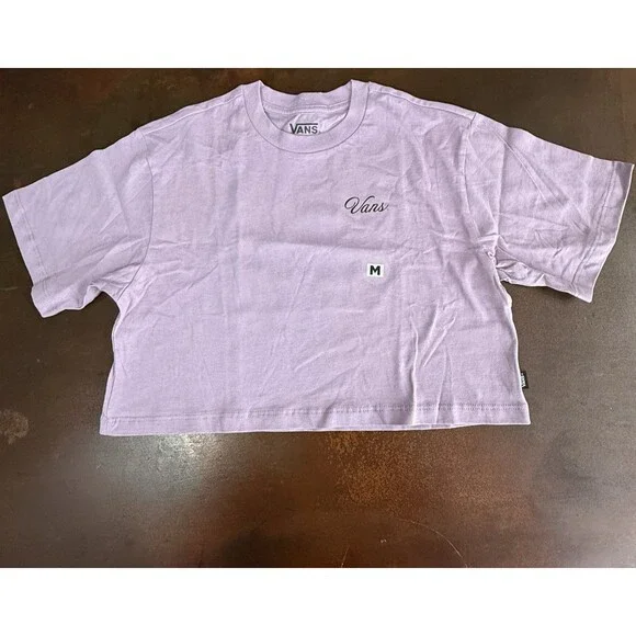 Vans Women's Crop Top T-Shirt Lavender Casual Logo Tee Size Medium Fairycore - Picture 3 of 12